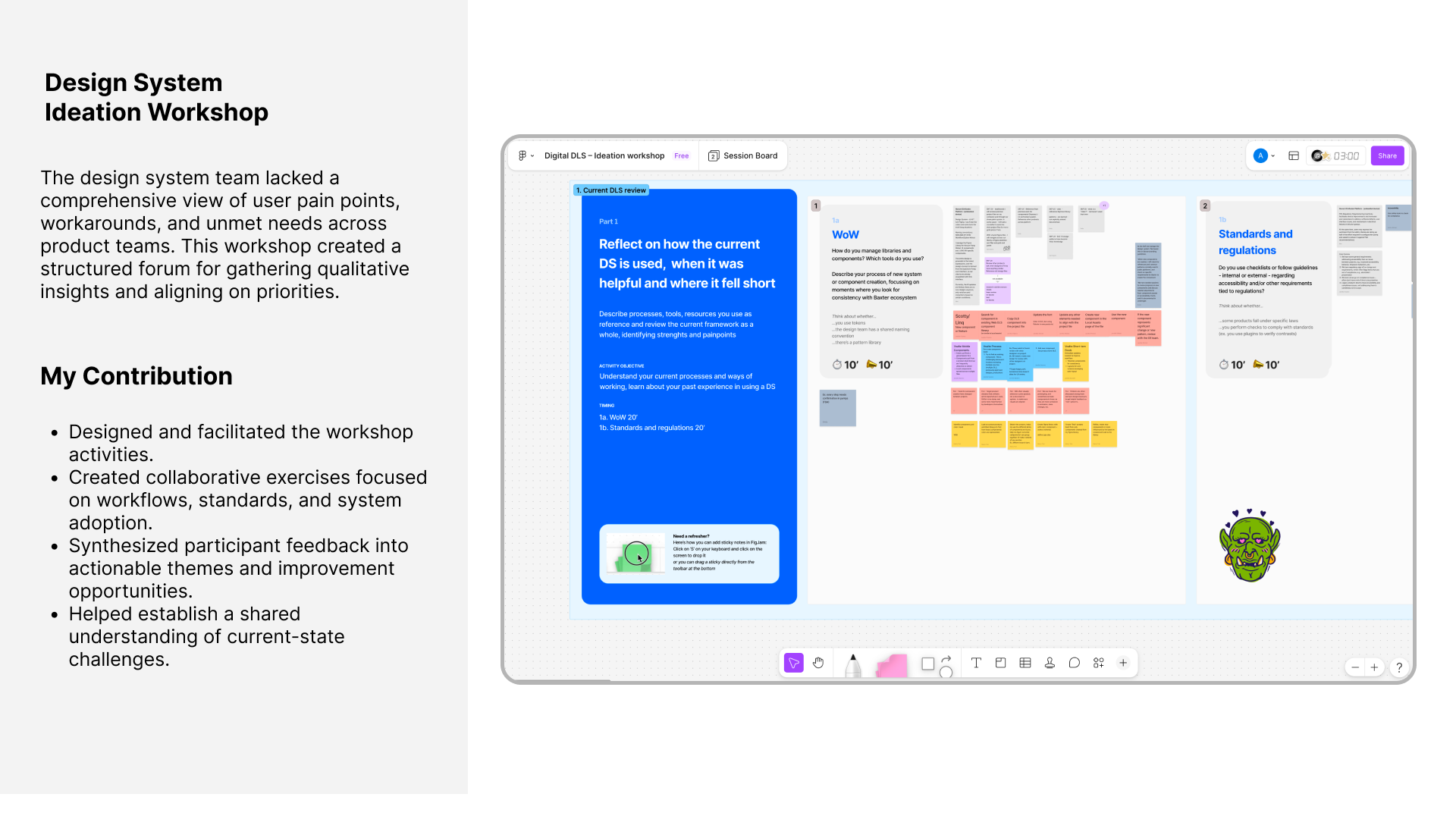 Figma session board showing current DLS review with WoW and Standards exercises
