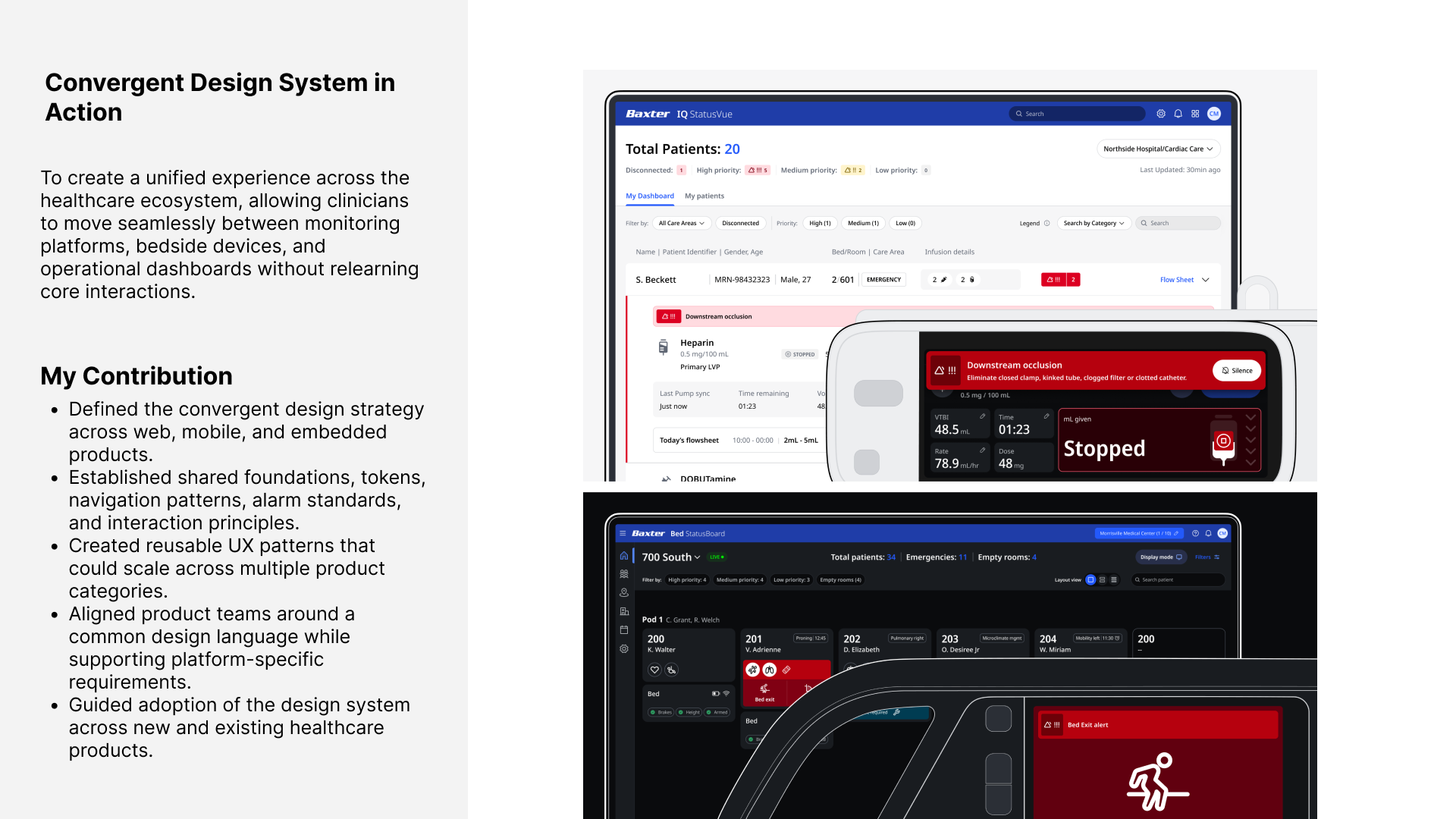 Convergent Design System showing IQ StatusVue and Bed StatusBoard interfaces